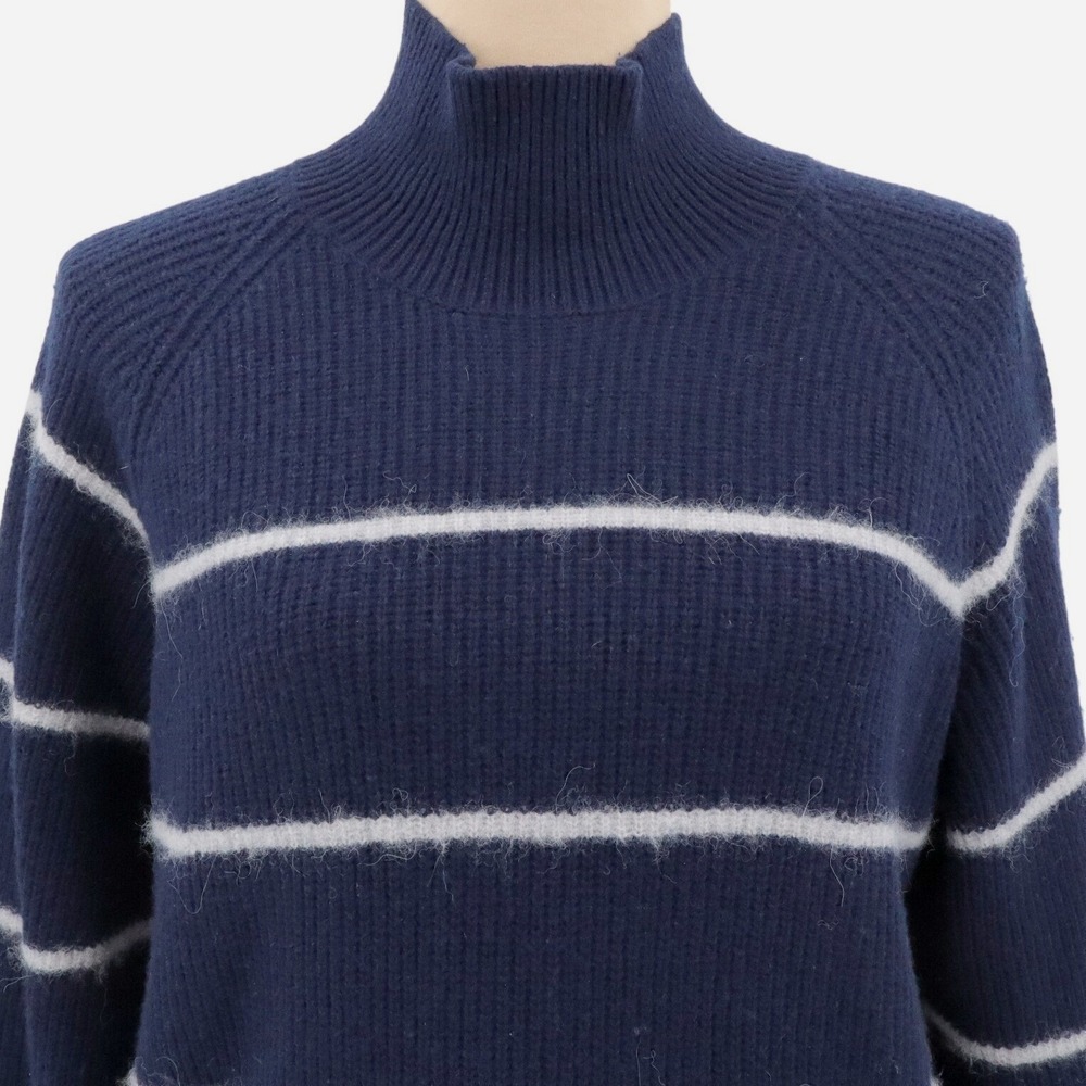Rebecca Taylor Nautical Stripe Mock Neck Tie Side Wool Alpaca Sweater Medium - Picture 4 of 10